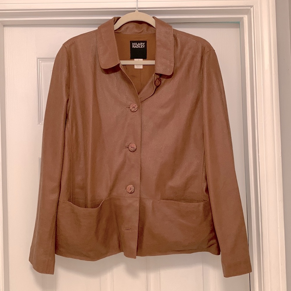 Hilary Radley brown 100% leather button up jacket!!
